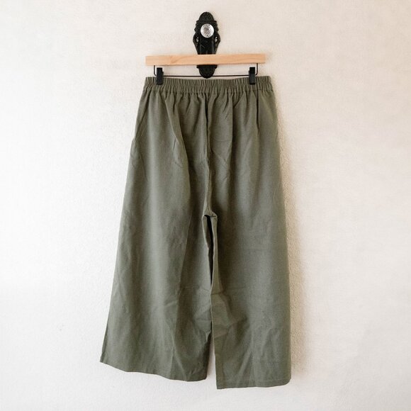 Gihuo Green Linen Blend Culottes Pants Size XL Wide Leg Palazzo Pockets - Picture 6 of 7